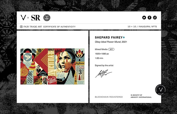Shepard Fairey Obey Ideal, Power Mural, Fair Trade Art certificate of authenticity by Verisart